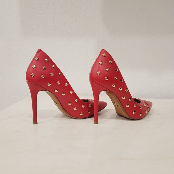 Michael Kors Keke Studded Leather Pointed Toe Stiletto Pumps Crimson Red - Picture 7 of 9